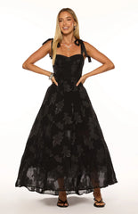 Lily Black Tie Shoulder Formal Maxi Dress