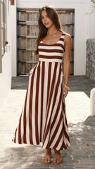 Kelani Midi Dress - Brown Stripe