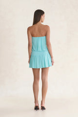 Capri Strapless Mesh Mini Dress Turquoise