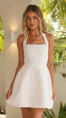 Madelyn Mini Dress - White Polka