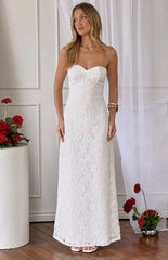 Francia White Lace Strapless Maxi Dress