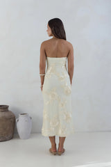 Golden Voyage Strapless Midi Dress Yellow