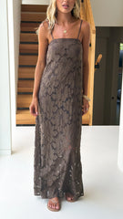 Oaklynn Maxi Dress - Chocolate/Lace