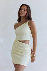 Sunset Champagne One Shoulder Mini Dress Yellow