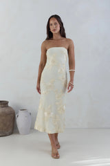 Golden Voyage Strapless Midi Dress Yellow
