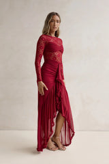 Flirtation Hour Lace Long Sleeve Maxi Dress Burgundy