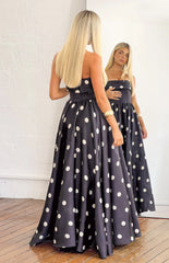 Julianne Strapless Polka Dot Satin Maxi Dress