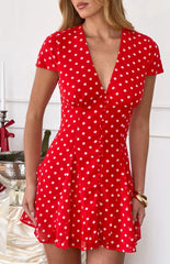 Safira Red Polka Dot Chiffon Casual Mini Dress