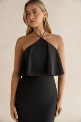 Silken Radiance Halter Maxi Dress Black