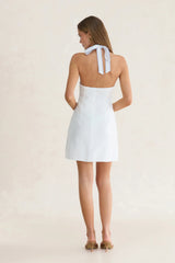 Sunburnt Summer Halter Mini Dress White