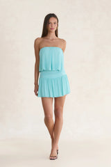 Capri Strapless Mesh Mini Dress Turquoise