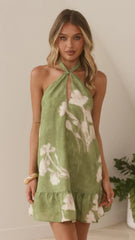Georgia Halter Mini Dress - Lime Floral