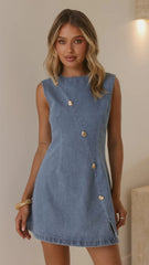 Carys Mini Dress - Mid Denim