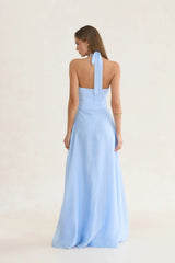 Whispering Horizon Halter Maxi Dress Blue