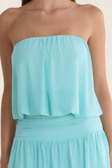 Capri Strapless Mesh Mini Dress Turquoise