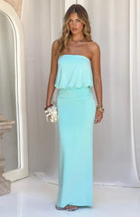Isaura Aqua Jersey Formal Maxi Dress