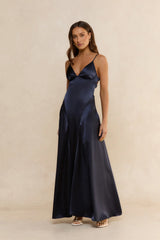 Celestial Solstice Satin Maxi Dress Navy