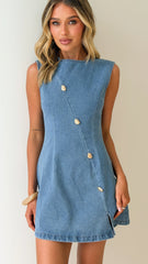 Carys Mini Dress - Mid Denim