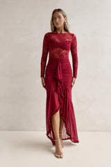 Flirtation Hour Lace Long Sleeve Maxi Dress Burgundy