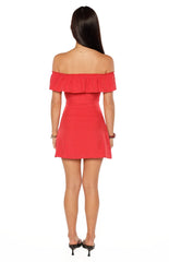 Haylie Red Polka Dot Off Shoulder Mini Dress