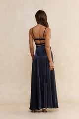 Celestial Solstice Satin Maxi Dress Navy