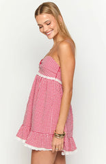 Maisie Red Gingham Strapless Mini Dress