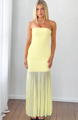 Adria Yellow Strapless Asymmetrical Formal Maxi Dress