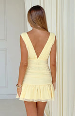 Brandie Yellow Ruched V Neck Mini Dress