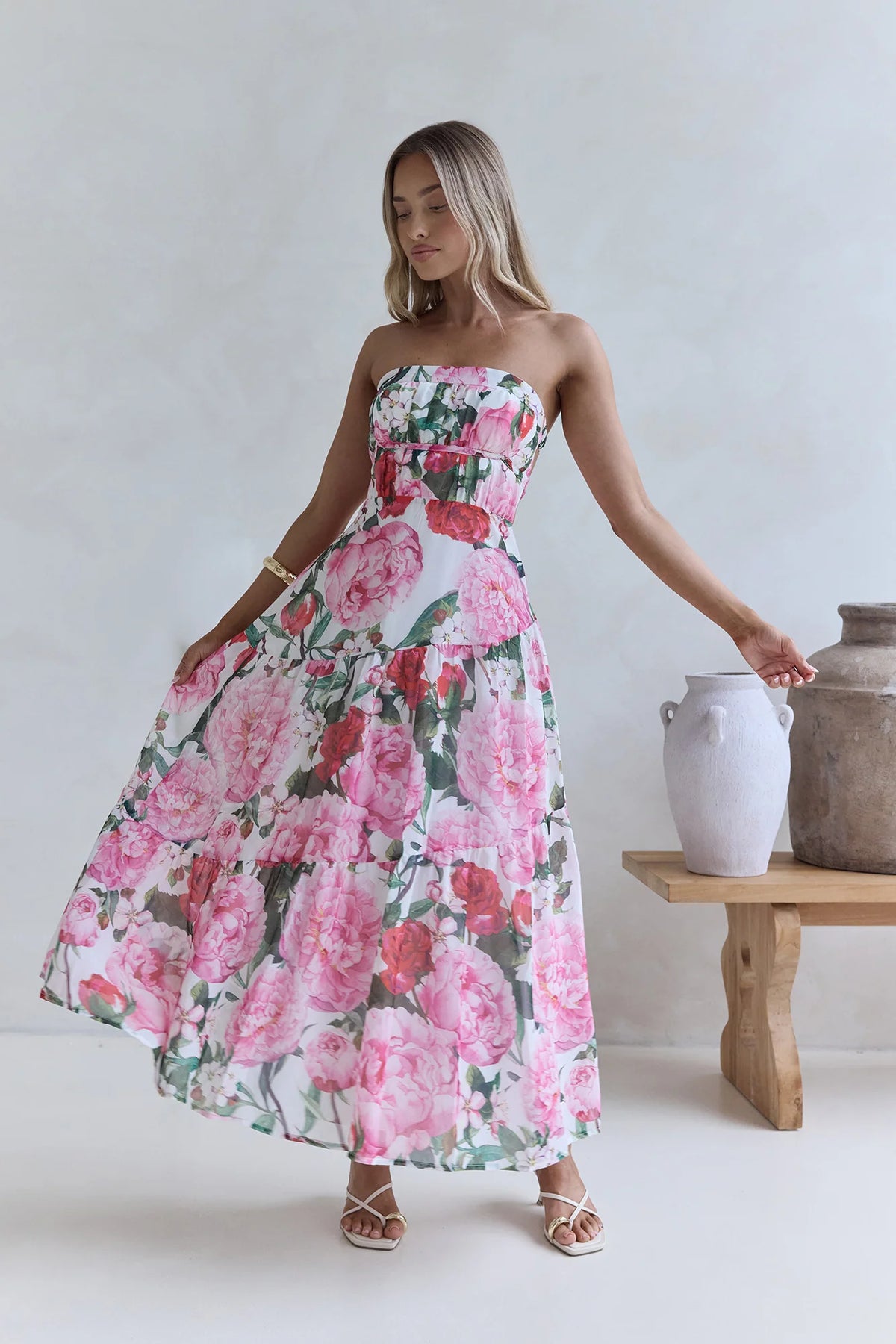 Bouquet In Bloom Strapless Maxi Dress Pink
