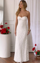 Francia White Lace Strapless Maxi Dress