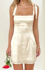 Azira Cream Tie Mini Dress