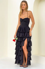 Georgie Black Ruffle Maxi Dress