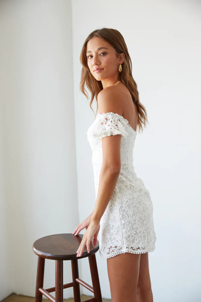 Karlie Lace Puff Sleeve Mini Dress