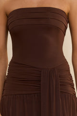 Desert Sands Strapless Mesh Maxi Dress Brown