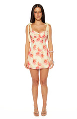 Bambi  Yellow and Pink Floral Print Mini Dress