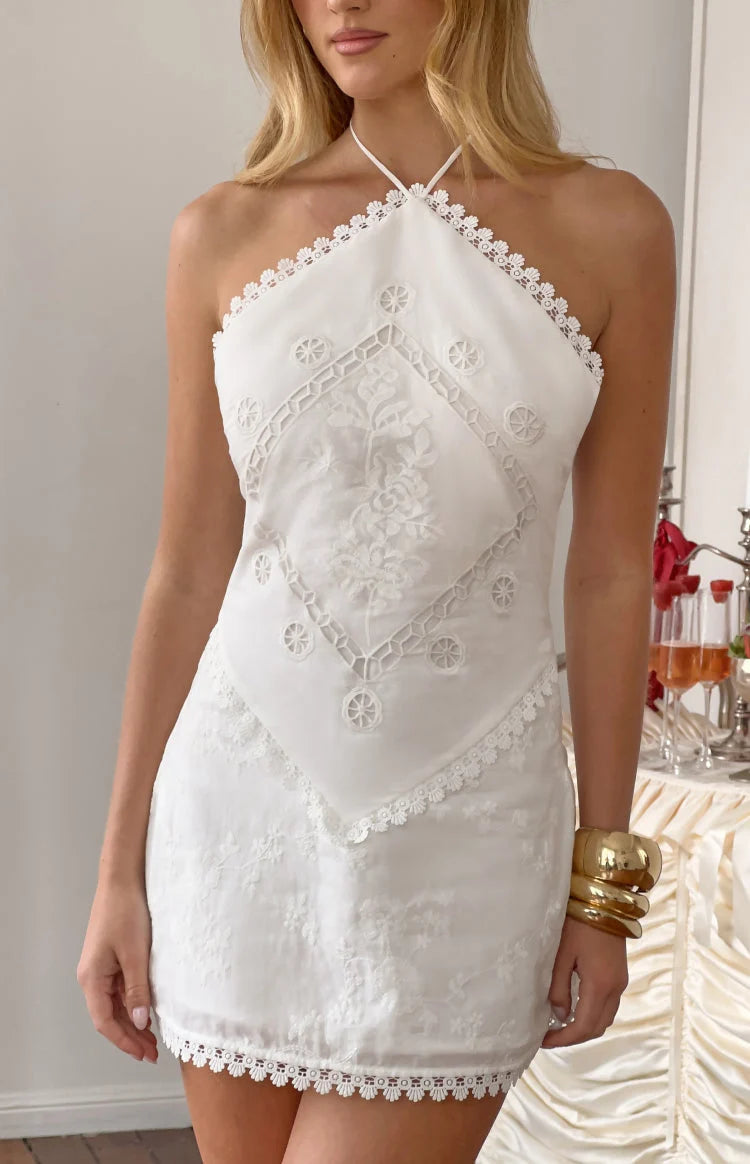 Pheline White Broderie Mini Dress