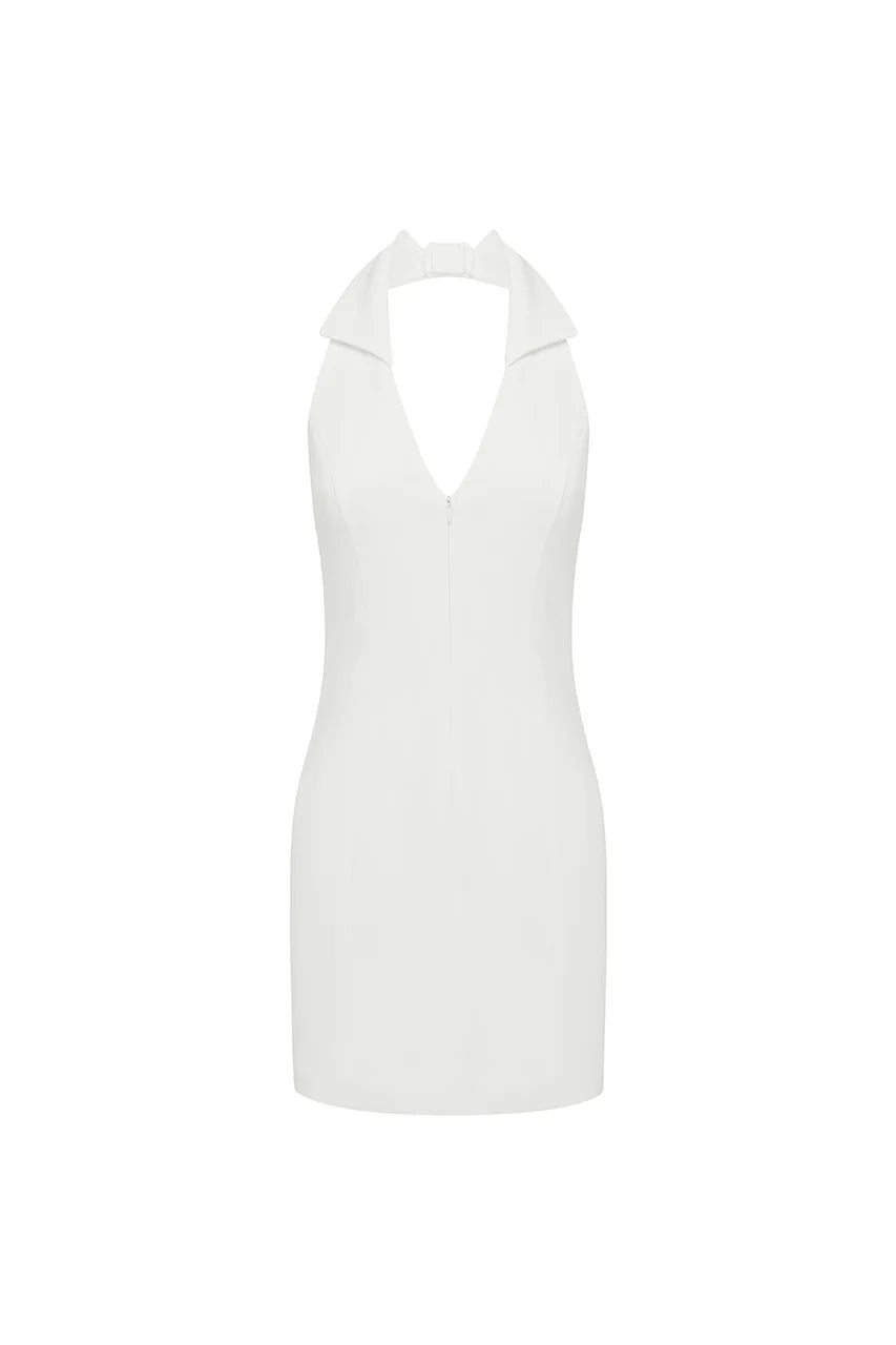 ARCHER COLLAR ZIP FRONT MINI DRESS - WHITE