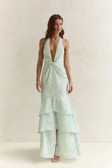 Heartbeat Haze Halter Maxi Dress Sage