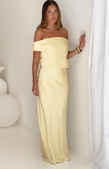 Corina Yellow Satin Formal Maxi Dress