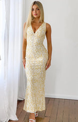 Farida Yellow Lace Maxi Dress