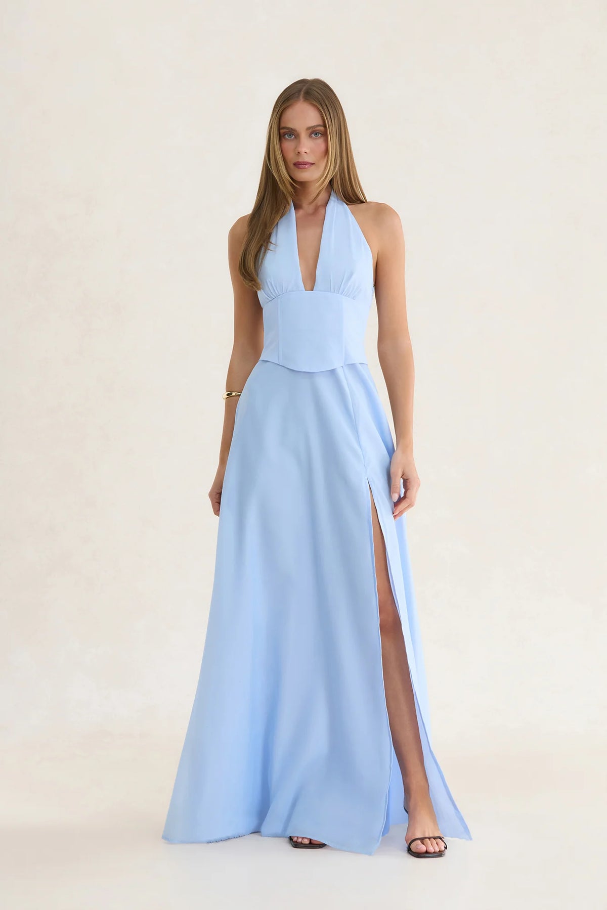 Whispering Horizon Halter Maxi Dress Blue