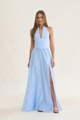 Whispering Horizon Halter Maxi Dress Blue