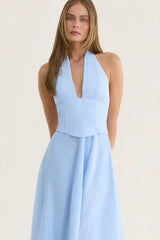 Whispering Horizon Halter Maxi Dress Blue