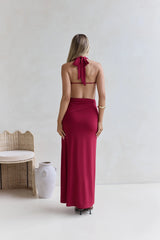 Kiss Journeys Halter Maxi Dress Burgundy