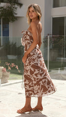 Leila Strapless Midi Dress - Brown Print