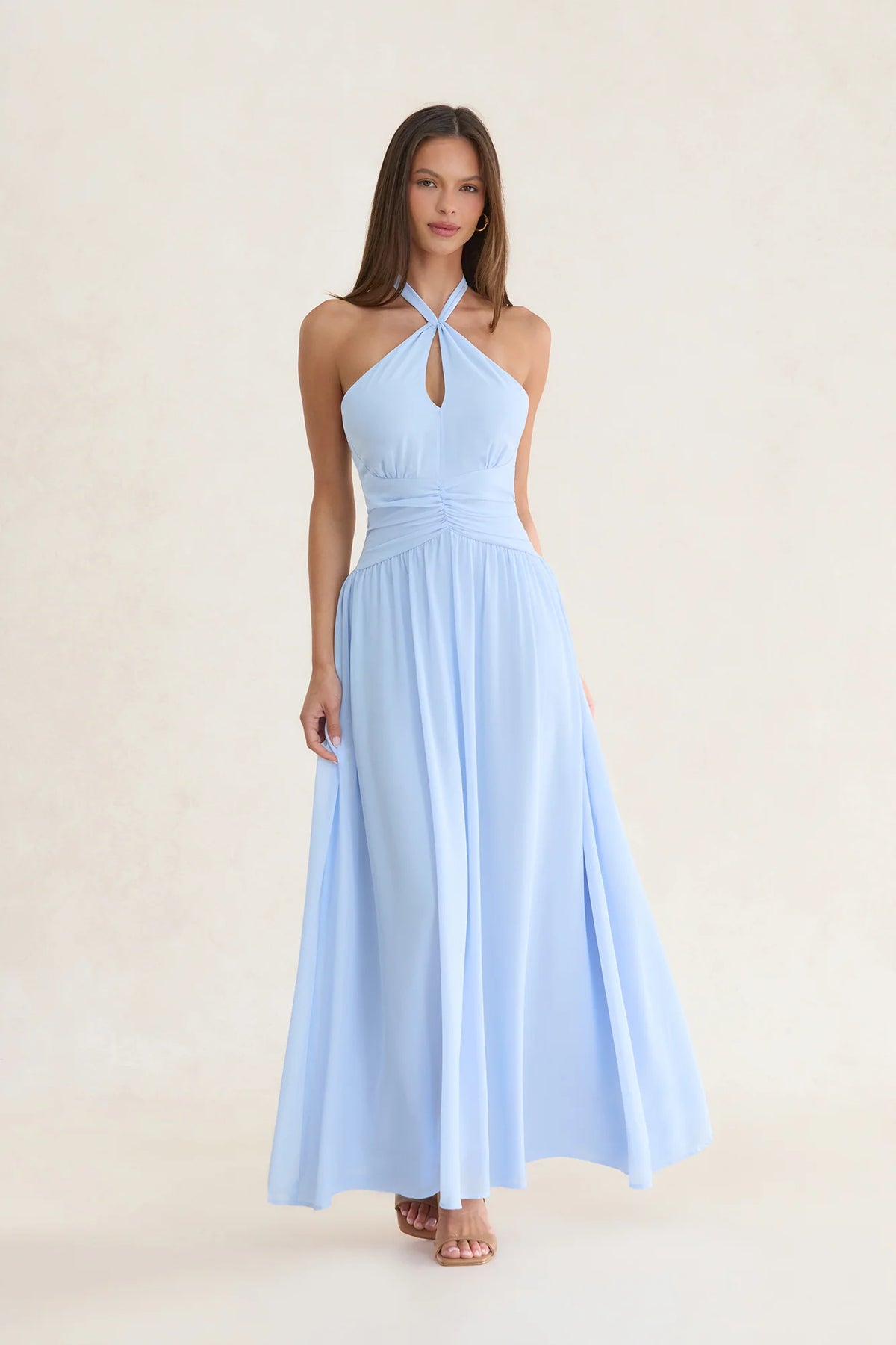 Velvet Earth Halter Maxi Dress Blue