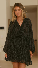 Marzie Mini Dress - Black Polka