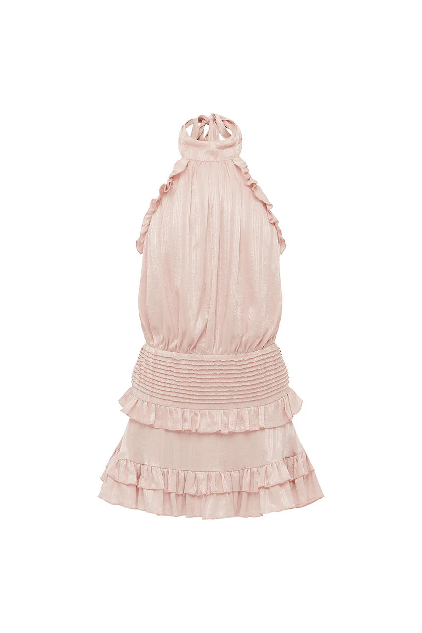 POPPY HIGH NECK RUFFLE MINI DRESS - PETAL