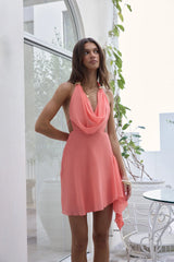Gifted Hands Halter Mini Dress Coral