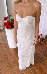 Francia White Lace Strapless Maxi Dress